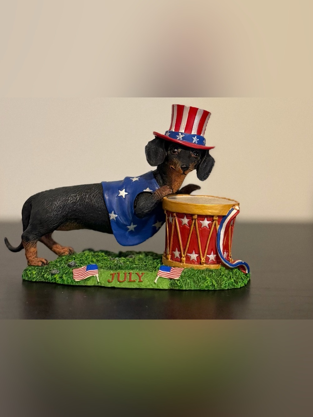 Danbury Mint Patriotic Dachshund Figurine in Red, White & Blue